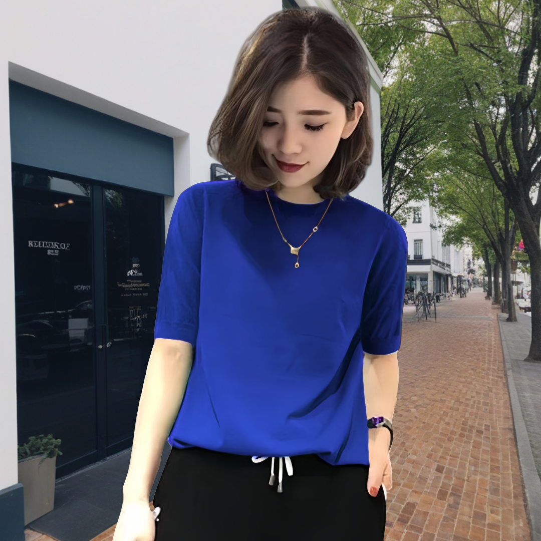 大码洋气打底衫女内搭五分袖春秋中袖半高领修身上衣半袖针织衫