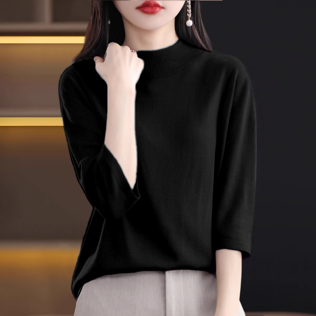 春秋季七分袖内搭针织衫上衣女宽松大码毛衣T恤春新款纯色打底衫