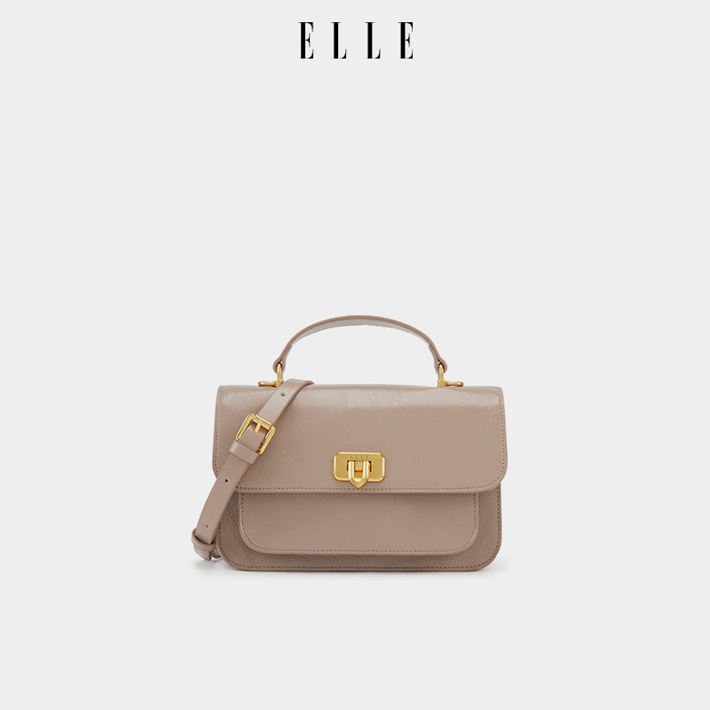 ELLE女包2025新款包包头层油蜡牛皮革手提邮差包高级感复古斜