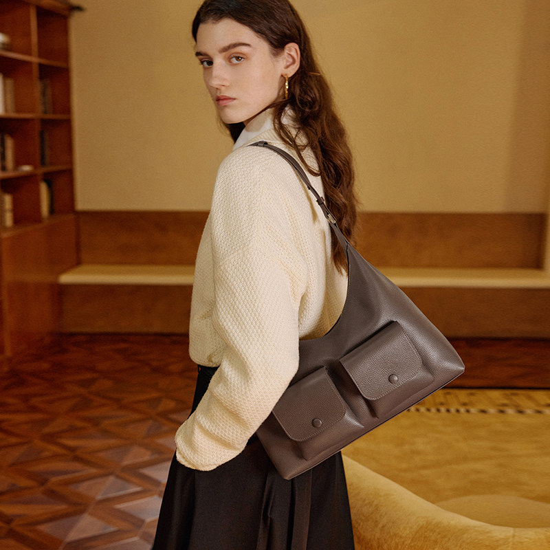 明星同款ELLE女包真皮荔枝纹hobo包流浪包大容量通勤腋下单肩包包,箱包皮具/热销女包/男包,托特包,淘宝优惠券,粉丝福利购,淘宝优惠卷