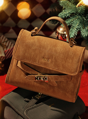 ELLEELLE女包2025新款复古手提翻盖小方包百搭通勤斜挎包高级感