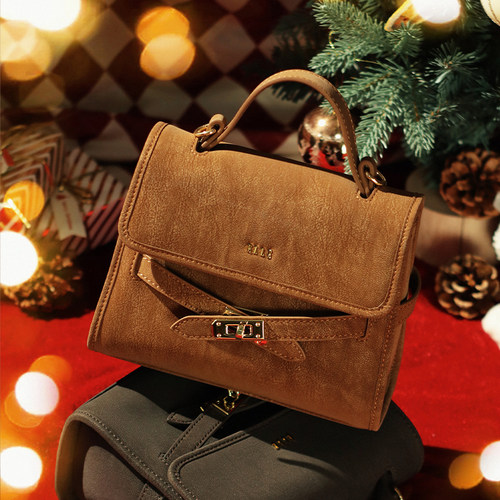 ELLEELLE女包2025新款复古手提翻盖小方包百搭通勤斜挎包高级感