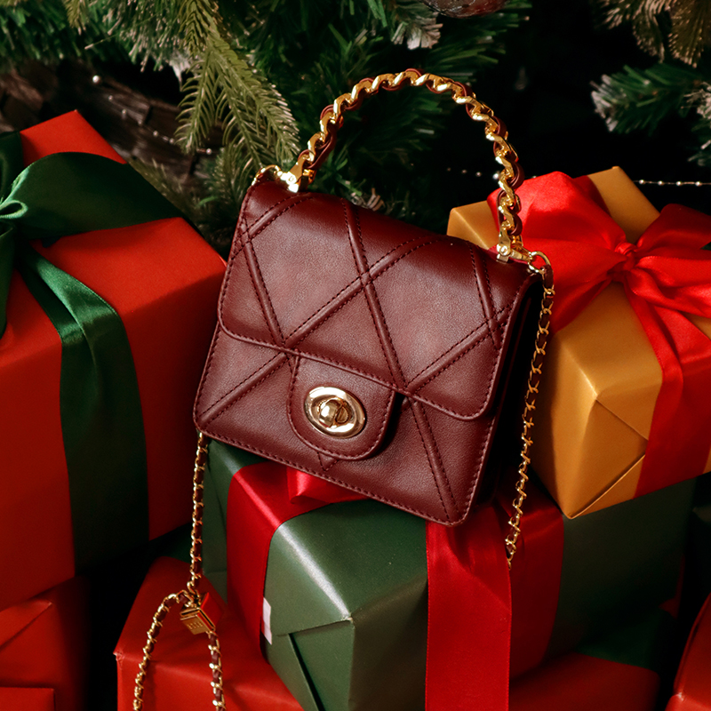 ELLE女包真皮链条小方包斜挎包女