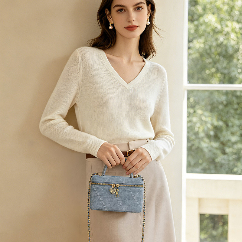 ELLE女包2026新款包包牛仔菱格链条手机包手提斜挎小包高级感通勤