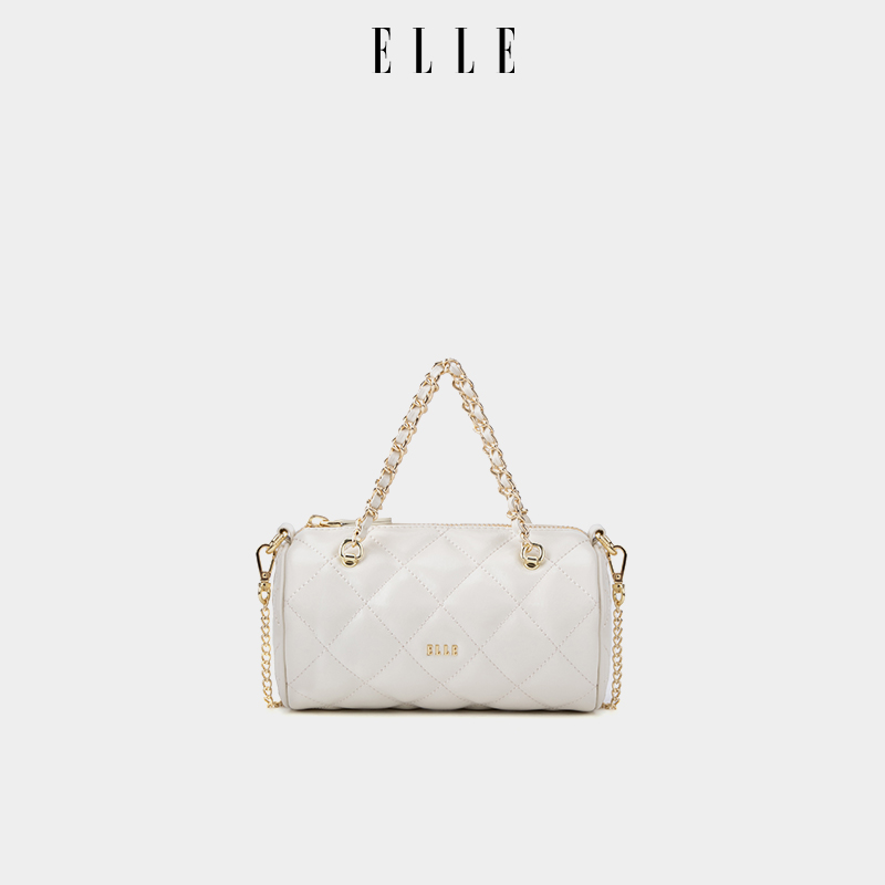 ELLE菱格链条圆筒球包时尚斜挎包