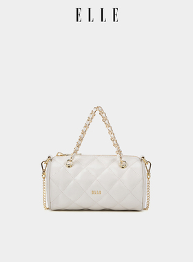 ELLE女包2026新款菱格链条圆筒球包女士手提包时尚百搭单肩斜挎包