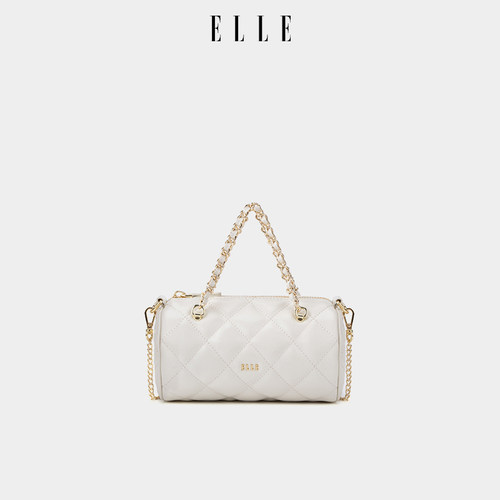 ELLE菱格链条圆筒球包时尚斜挎包