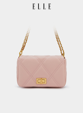 ELLE女包2026新款包包头层牛皮菱格链条包小方包高级感手提斜挎包