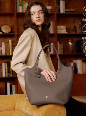 ELLE女包头层牛皮编织托特包慵懒风大容量腋下手提包轻奢高级感