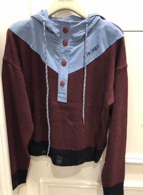 A3EE8341719鸟牌女装2022秋时尚撞色连帽线衫A3EE83417