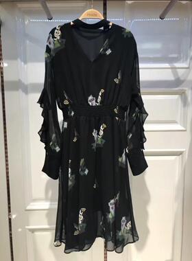 2022年女装A2FA81288新款连衣裙春装雪纺印花荷叶边A2FA81288