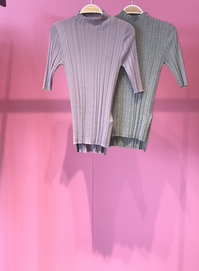 A1EE83222鸟牌女装2022秋季新款紫色线套衫女五分袖修身套头上衣