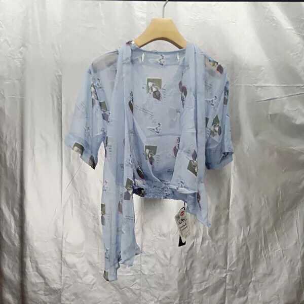 v领印花宽松版丝巾仙女雪纺衫