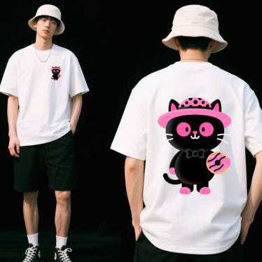 卡通猫咪短袖T恤男女款夏季小众设计感圆领上衣个性穿搭时尚休闲
