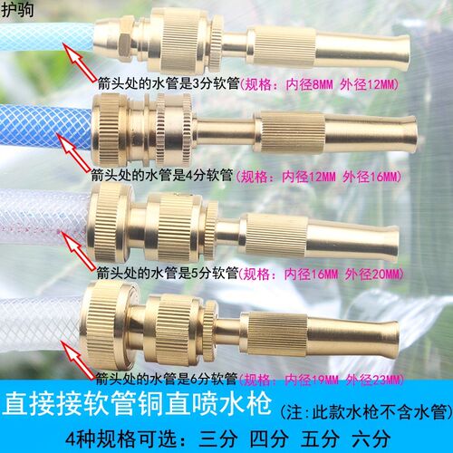 上新铜水枪喷头4分6分水管软管直插水枪高压洗车家用水枪头