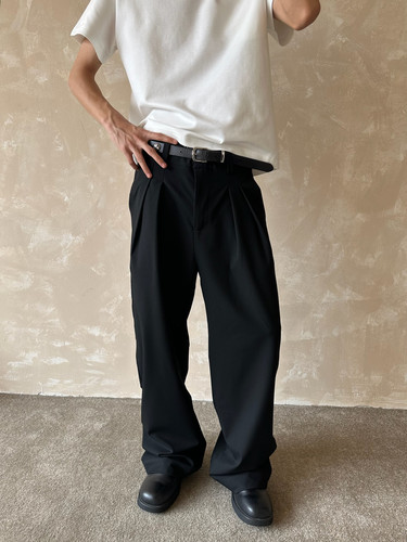 立体剪裁双褶A字型宽松垂感西裤