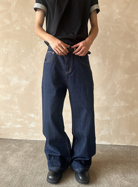 YewPout cleanfit赤耳窄幅高盎司A字原牛牛仔裤男女直筒阔腿裤子