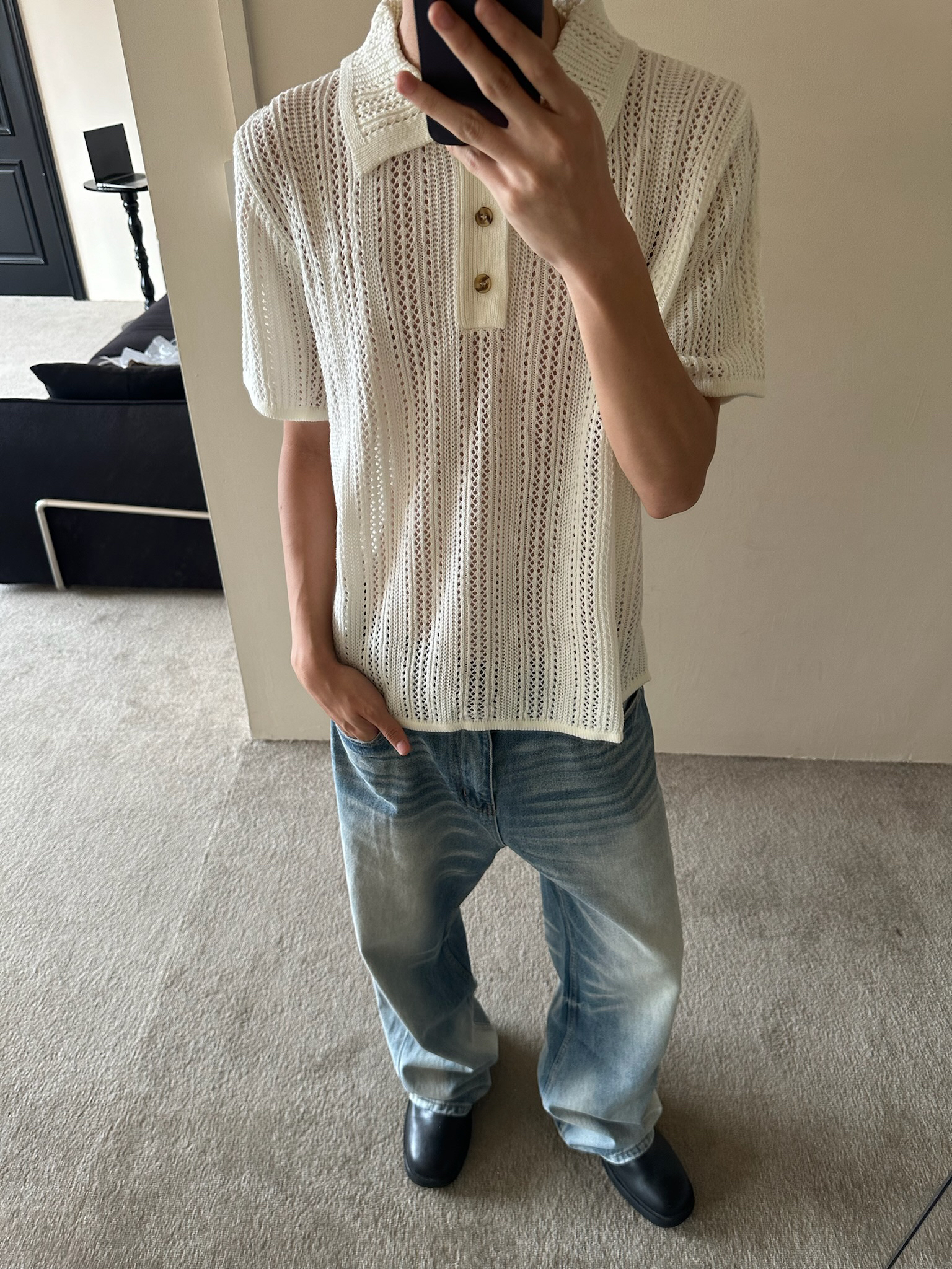 A字版型水洗蓝直筒微喇宽松牛仔