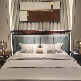 大立华黑檀实木头层牛皮双人床锦尚新中式沙发家具专柜正品代购