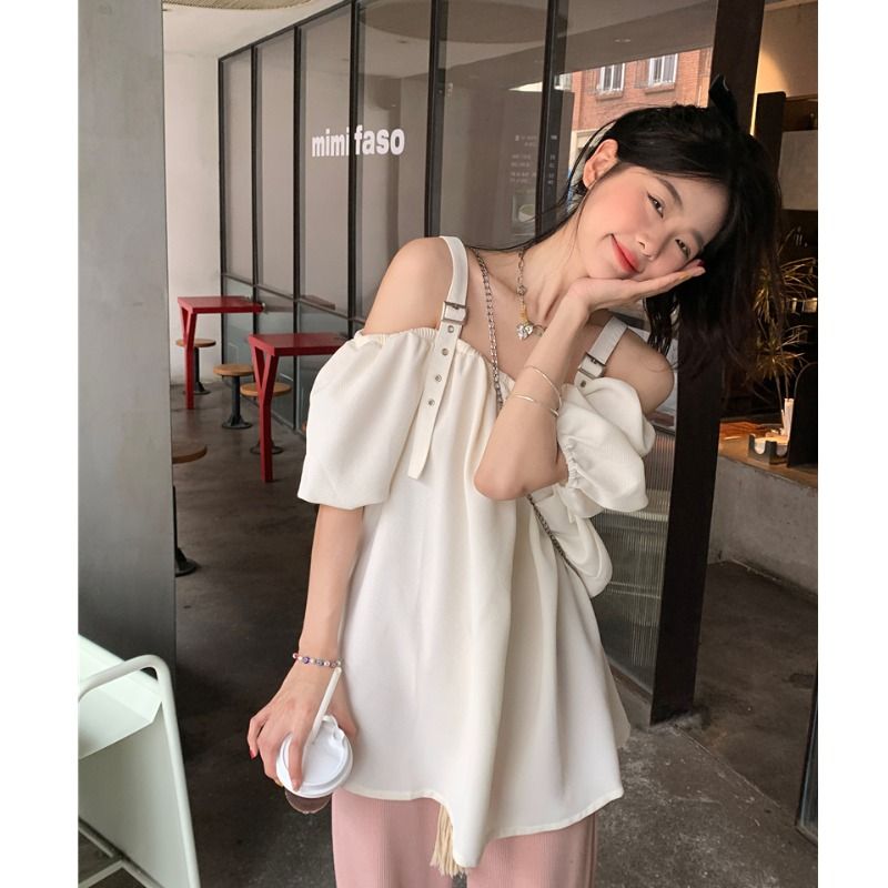 300斤胖MM大码一字肩女夏季韩风温柔chic设计感小众网红露肩上衣2