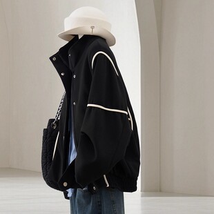 大码300斤高级感撞色棒球服外套女秋冬新款胖MM宽松休闲夹克上衣2