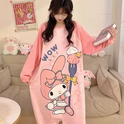 胖MM特大码300斤卡通时尚印花连体睡衣女春秋季宽松休闲家居服潮2