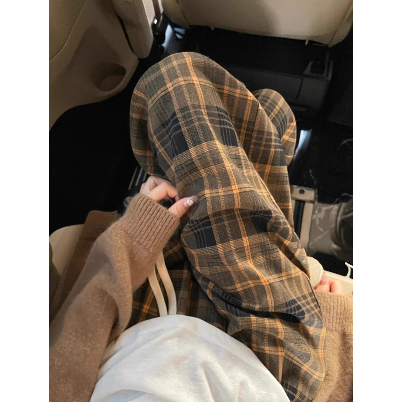 胖MM秋季新款小众格子裤女大码300斤设计感休闲百搭阔腿拖地长裤2