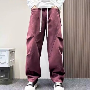 韩版高街圆月弯刀裤女大码300斤胖MM秋冬新款宽松休闲阔腿直筒裤2