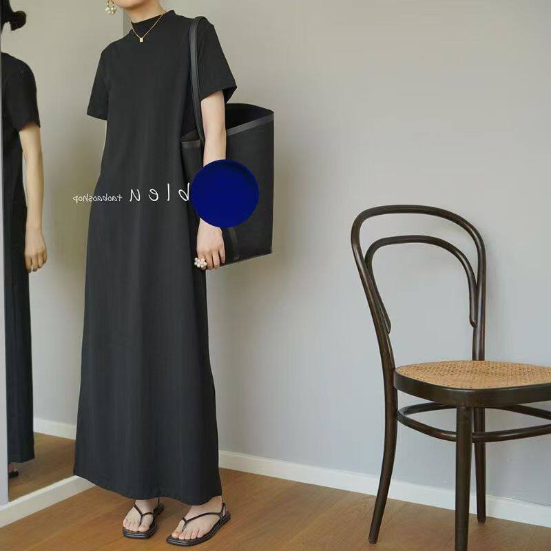 大码300斤黑色短袖连衣裙女夏季新款胖MM宽松显瘦遮肚休闲T恤长裙