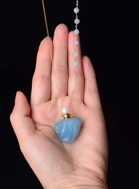 纯天然精油瓶吊坠男冰种蓝色水晶