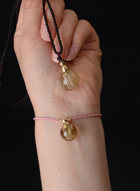 天然黄水晶香薰瓶项坠可加精油或香水吊坠空心可打开生日礼物礼品