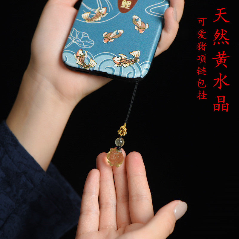 男女黄水晶可爱猪项链包挂钥匙扣