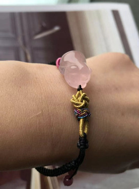 粉水晶小猪手链女粉晶生肖猪粉色