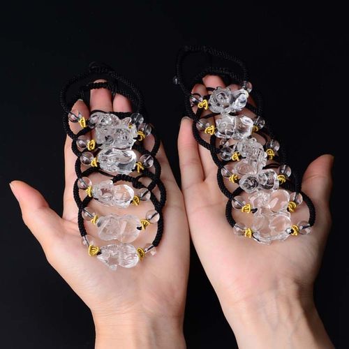 纯天然白水晶十二生肖鸡狗手链