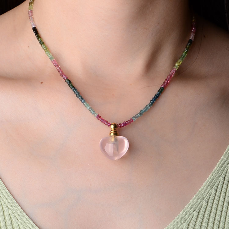 糖果色碧玺粉晶紫水晶香水瓶精油瓶香薰瓶挂坠吊坠 水晶饰品礼物