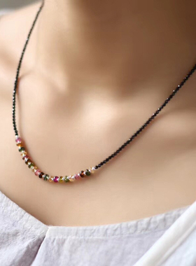 彩虹碧玺简洁风佩戴礼品链子