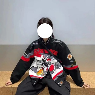 特大码 立领外套宽松棒球服2 300斤加肥加大秋男女情侣刺绣夹克长袖