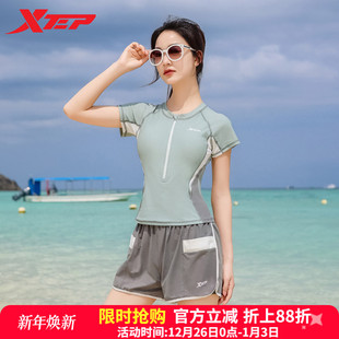 微胖女孩显瘦遮肚保守成人泡温泉游泳装 特步分体泳衣女款 2025新款