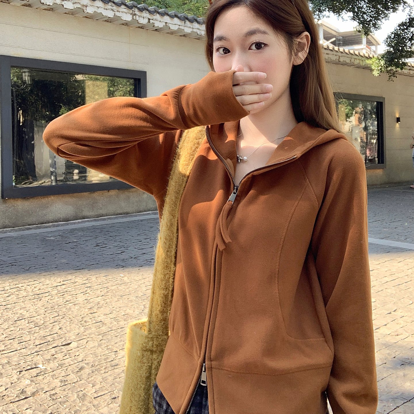 美式连帽双拉链卫衣开衫女冬季新设计感修身显瘦短款加绒上衣外套