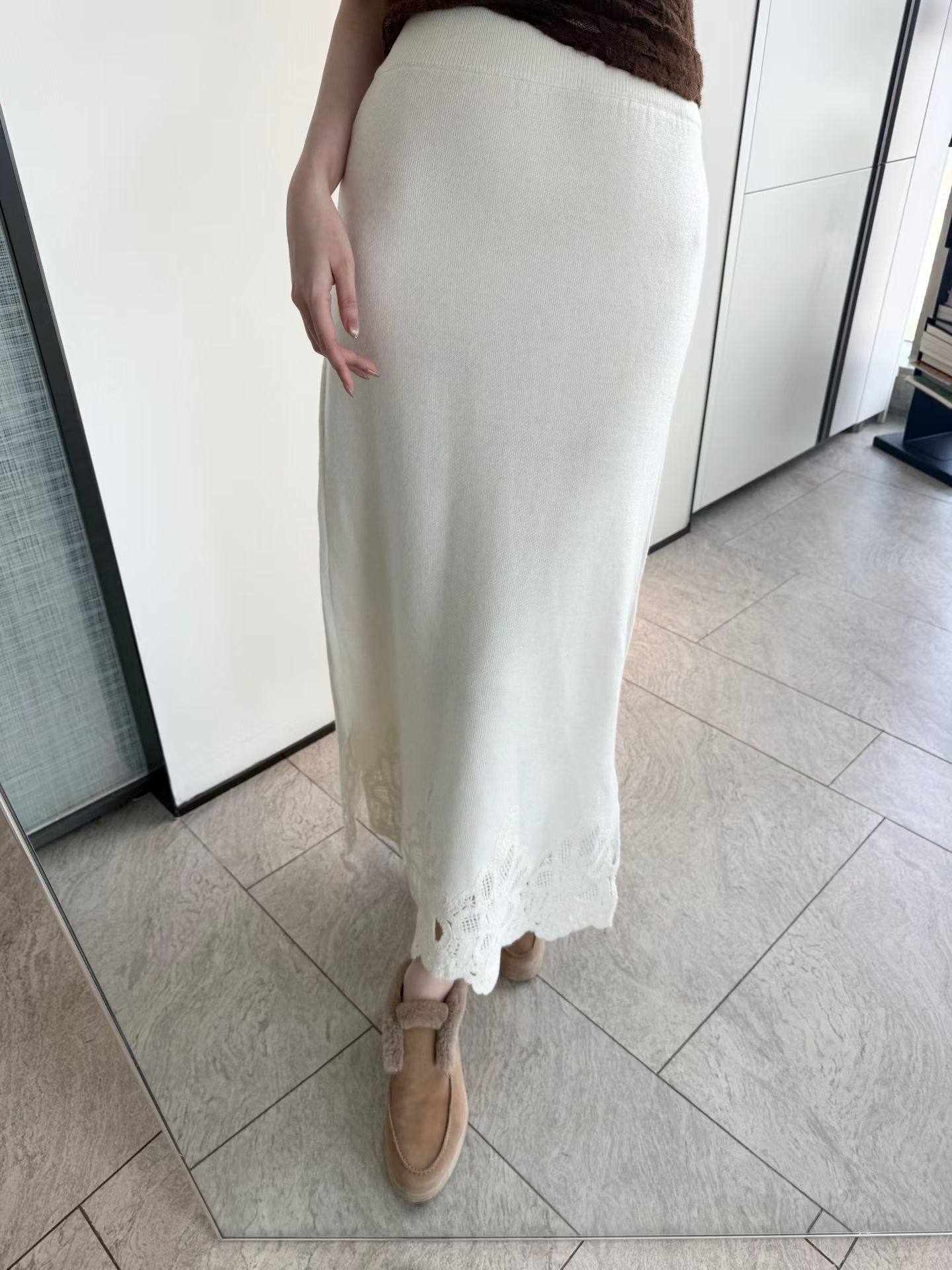 25秋冬新款 时髦精 老钱风 蕾丝拼接针织半身裙女包臀修身长裙