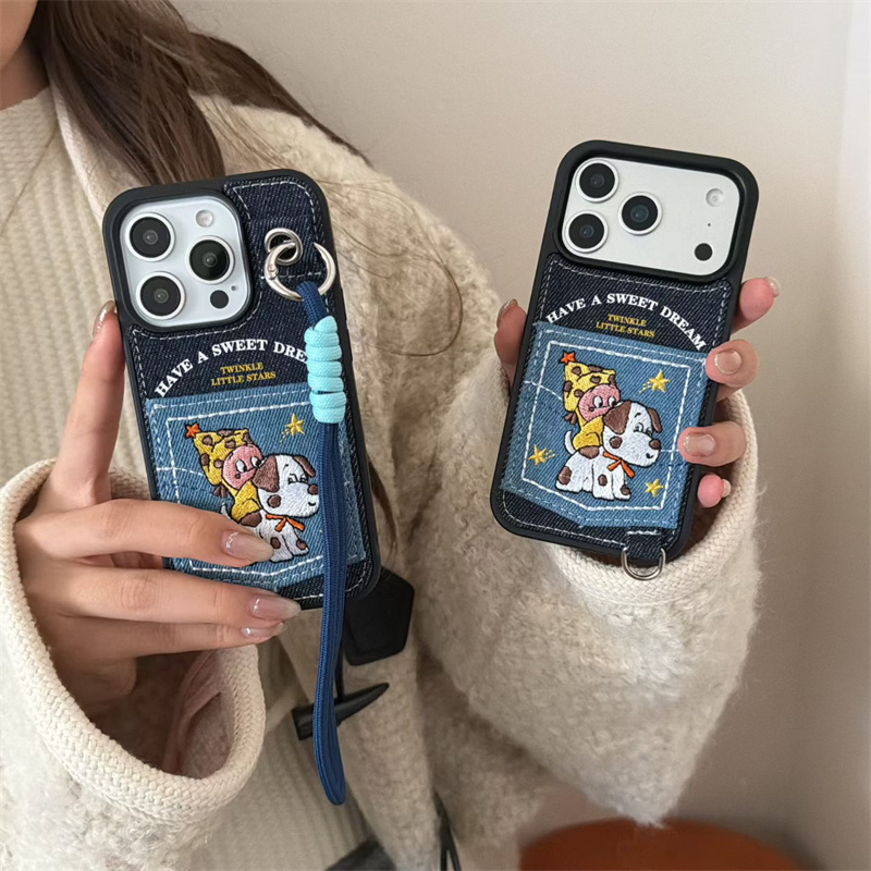 ins日韩可爱牛仔卡包小狗星星人适用苹果17挂绳手机壳15promax高级感少女心保护套14pro个性iPhone16女款