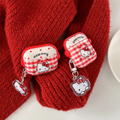 超萌可爱耳机格纹Kitty猫卡通苹果1蓝牙2代适用耳机壳airpods3女款 pro2代挂饰airpods4代少女心pro3代保护套