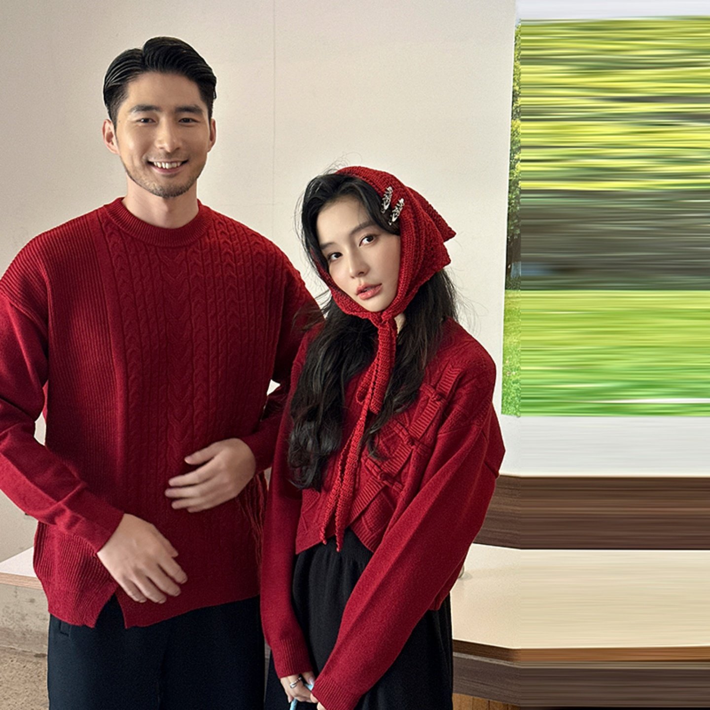 红色情侣装订婚结婚毛衣