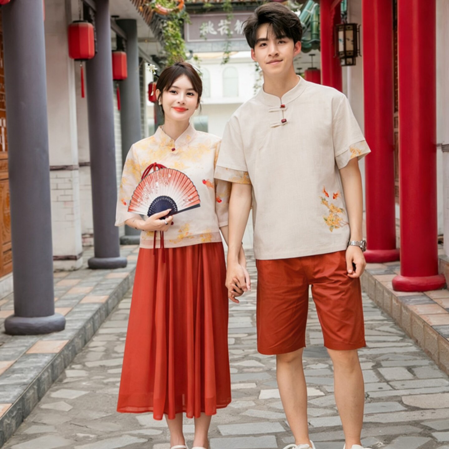 高端大码情侣装订婚中式汉服唐装情侣夏装拍照影楼结婚照表演服