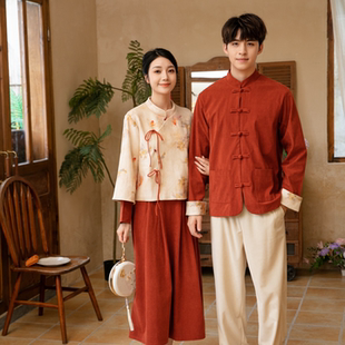 高端唐装情侣装汉服男装新中式男士女装套装订婚结婚照新年装春装