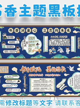 书香主题黑板报设计中小学中国风阅读班级读书打印校园文化墙装饰