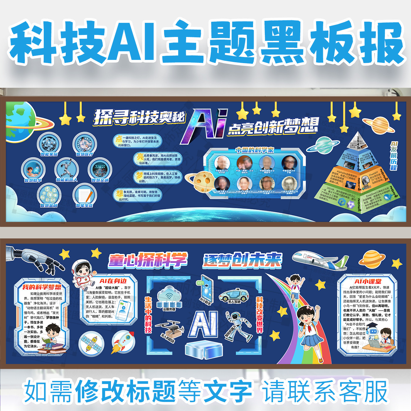 科学科技梦想未来人工智能AI主题黑板报学校园教室文化墙装饰打印