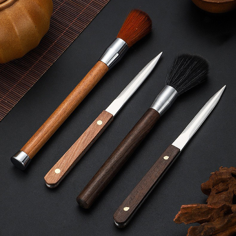 茶道六君子套装配件钢夹木功夫茶具五件套茶夹茶刀家用茶勺养壶笔