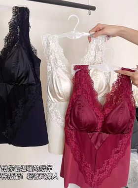82442蕾丝缎面磨毛亲肤收副乳保暖背心秋冬女加大内衣固定杯美背