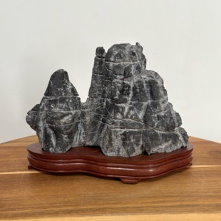 天然英石山峰摆件 办公室客厅玄关靠山石 原石头带底座书桌茶室